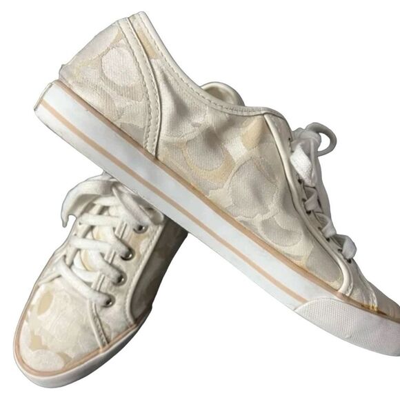 Coach Women’s Signature Dee Cream Lace-up Sneakers Shoes Size 8.5 - Picture 1 of 12